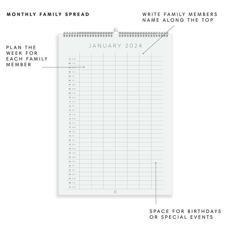 A3 Family Calendar - Hearts