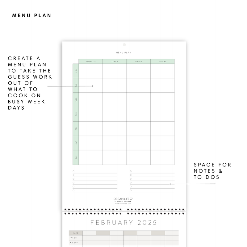 A3 Family Calendar - Mint Stripe