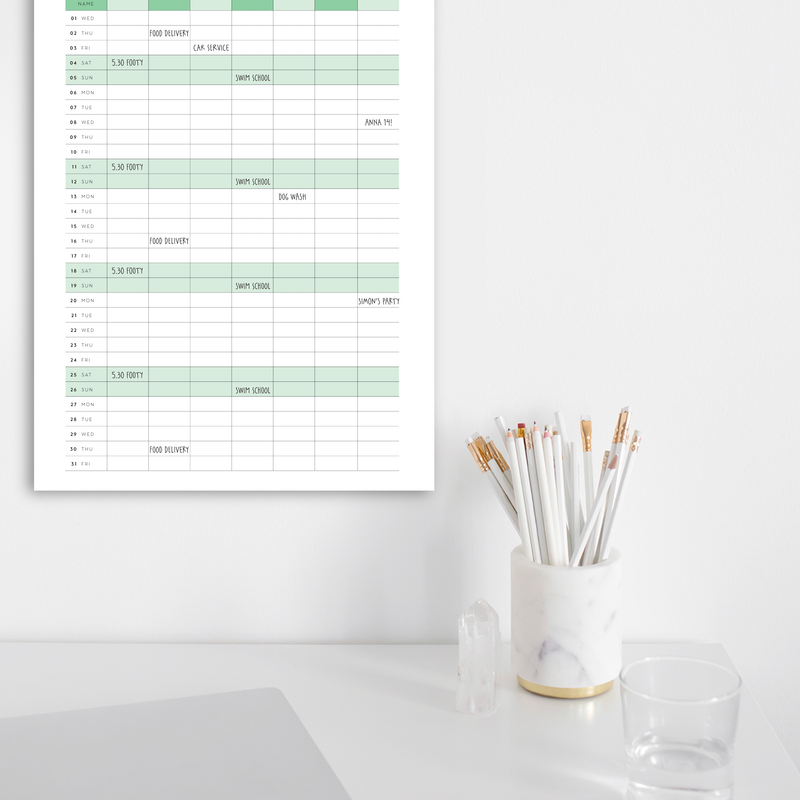 A3 Family Calendar - Petite Blooms - Blush