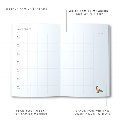 A5 Spiral 2025 Family Diary - Blooms - Creme