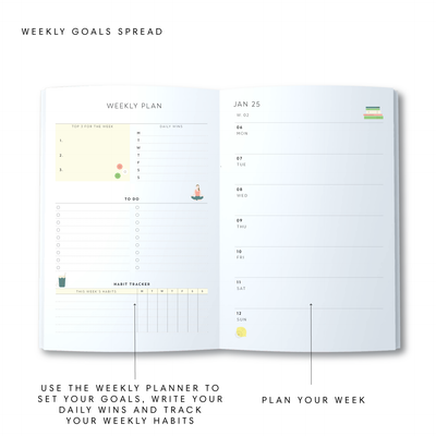 A5 Spiral 2025 Goals Diary - Blush