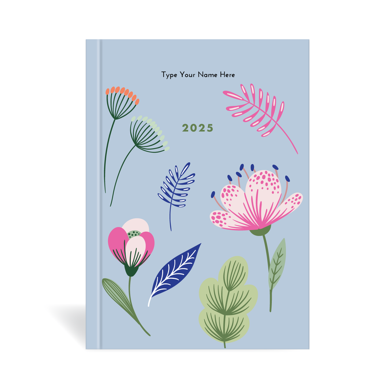 A5 2025 Weekly Spread  Diary - Botanical - Blue