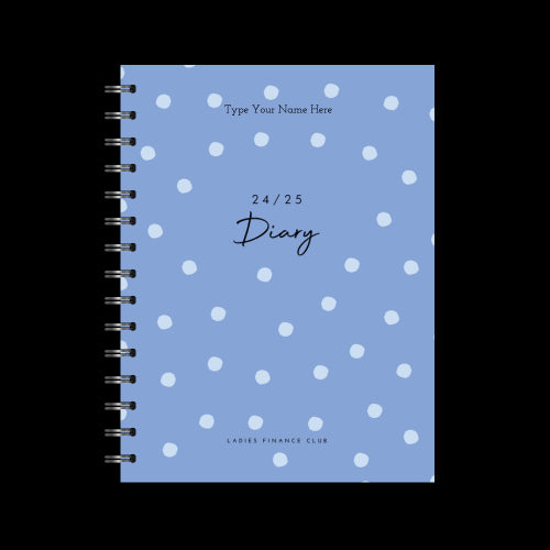 A5 24/25 Spiral Financial Diary - Ladies Finance Club - Dots - Blue