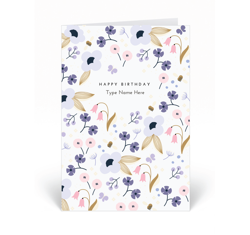 Personalised Card - Happy Birthday  - Spring  - Lilac